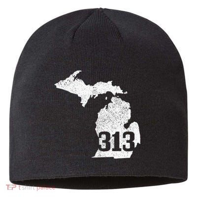 Detroit 313 Area Code Michigan Map State Pride Vintage Sustainable Beanie