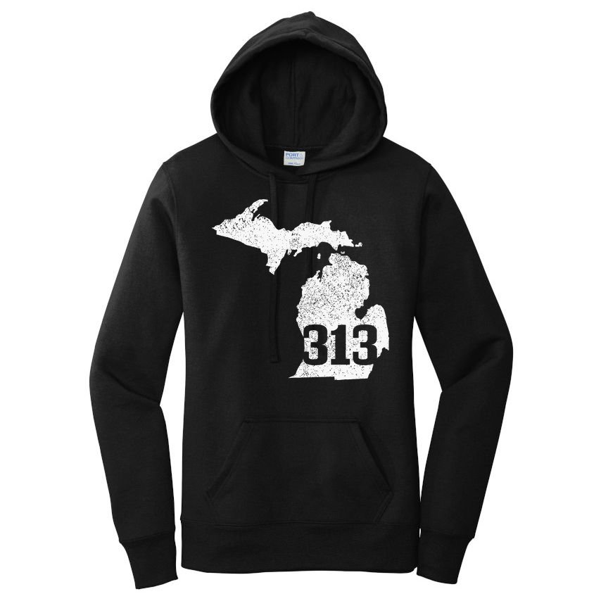 Detroit 313 Area Code Michigan Map State Pride Vintage Women's Pullover Hoodie