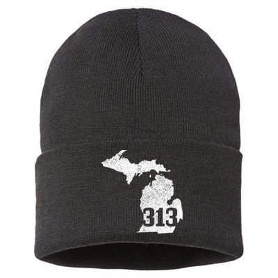 Detroit 313 Area Code Michigan Map State Pride Vintage Sustainable Knit Beanie