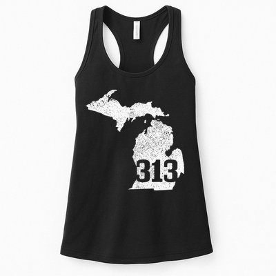 Detroit 313 Area Code Michigan Map State Pride Vintage Womens Tank Top