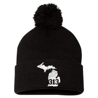 Detroit 313 Area Code Michigan Map State Pride Vintage Pom Pom 12in Knit Beanie