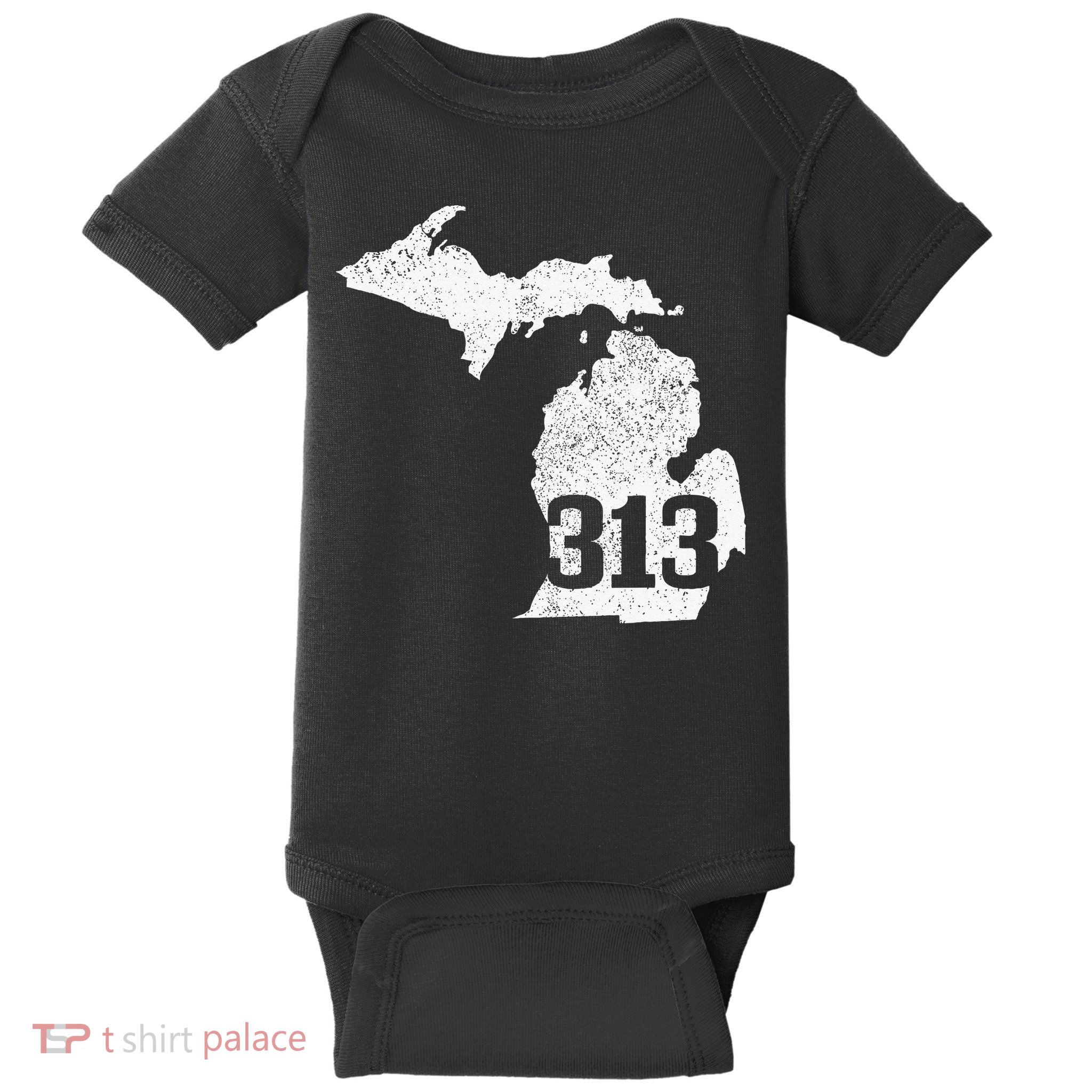 Detroit 313 Area Code Michigan Map State Pride Vintage Baby Bodysuit