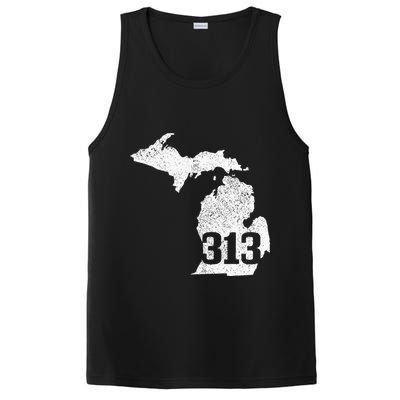 Detroit 313 Area Code Michigan Map State Pride Vintage PosiCharge Competitor Tank
