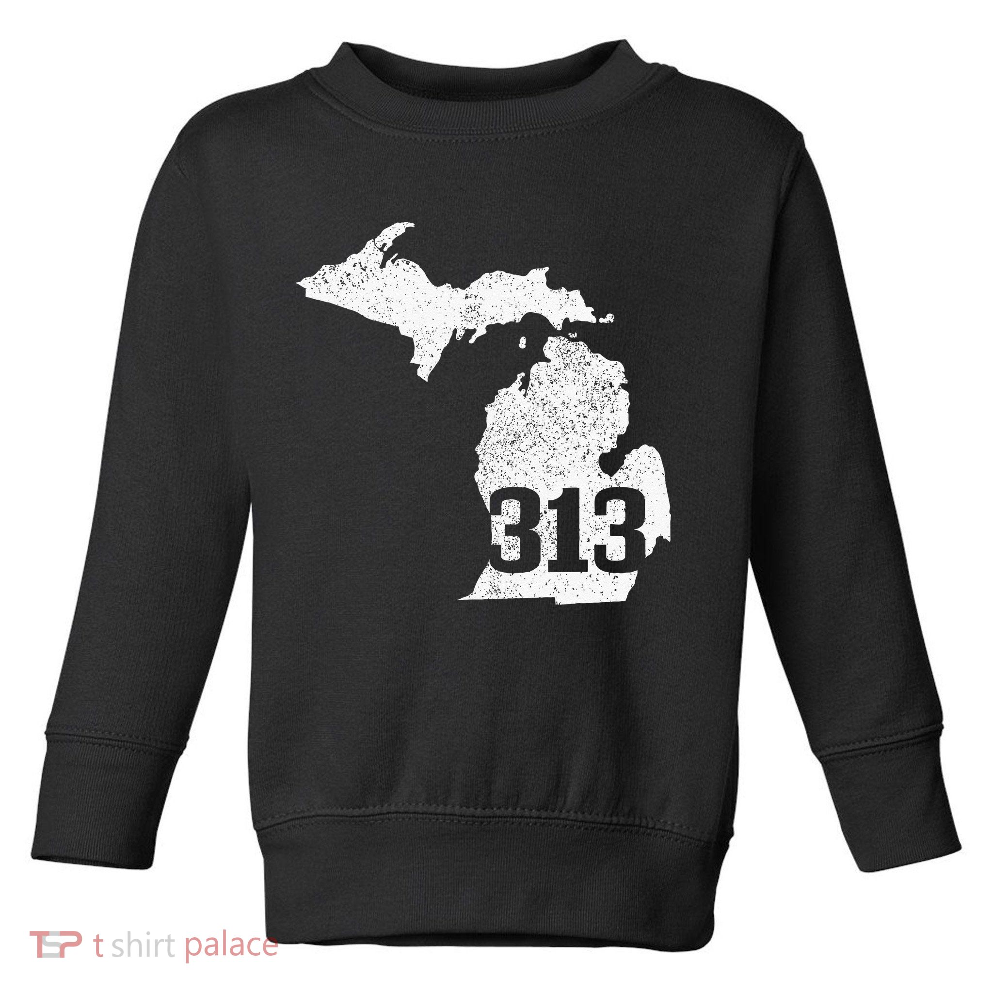 Detroit 313 Area Code Michigan Map State Pride Vintage Toddler Sweatshirt