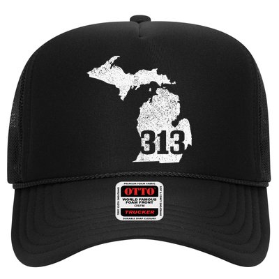 Detroit 313 Area Code Michigan Map State Pride Vintage Trucker Hat