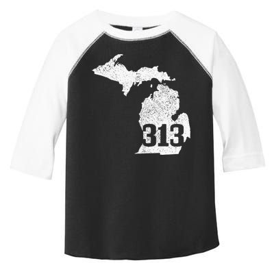 Detroit 313 Area Code Michigan Map State Pride Vintage Toddler Fine Jersey T-Shirt