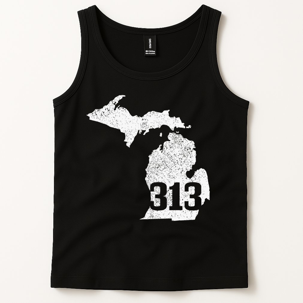 Detroit 313 Area Code Michigan Map State Pride Vintage Tank Top