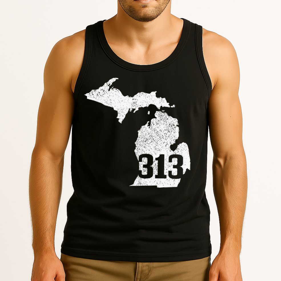 Detroit 313 Area Code Michigan Map State Pride Vintage Tank Top