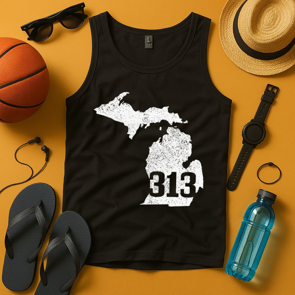 Detroit 313 Area Code Michigan Map State Pride Vintage Tank Top
