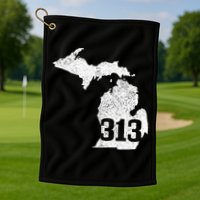 Detroit 313 Area Code Michigan Map State Pride Vintage Golf Towel