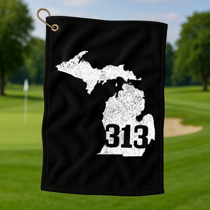 Detroit 313 Area Code Michigan Map State Pride Vintage Golf Towel