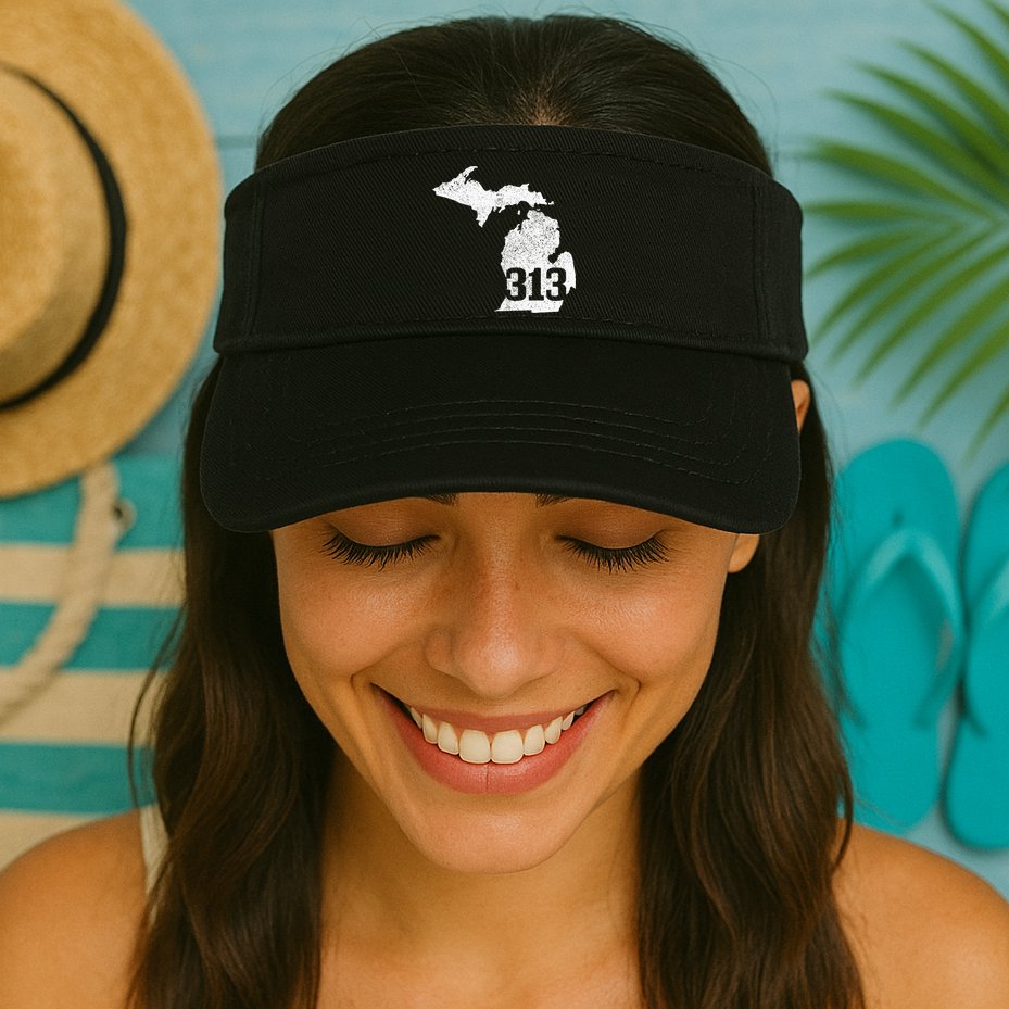 Detroit 313 Area Code Michigan Map State Pride Vintage Visor