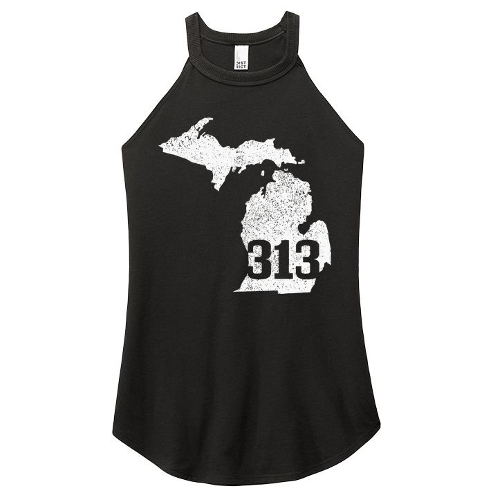 Detroit 313 Area Code Michigan Map State Pride Vintage Women's Perfect Tri Rocker Tank