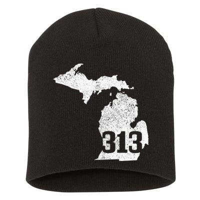 Detroit 313 Area Code Michigan Map State Pride Vintage Short Acrylic Beanie