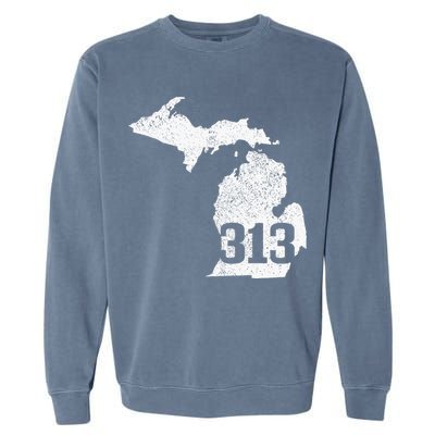 Detroit 313 Area Code Michigan Map State Pride Vintage Garment-Dyed Sweatshirt