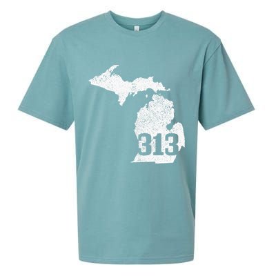 Detroit 313 Area Code Michigan Map State Pride Vintage Sueded Cloud Jersey T-Shirt