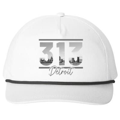 Detroit 313 Area Code Skyline Michigan Vintage Snapback Five-Panel Rope Hat