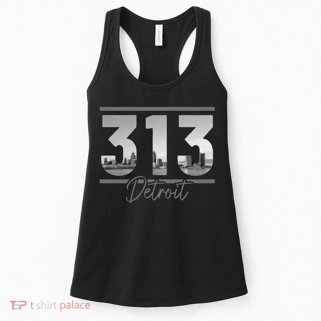 Detroit 313 Area Code Skyline Michigan Vintage Womens Tank Top