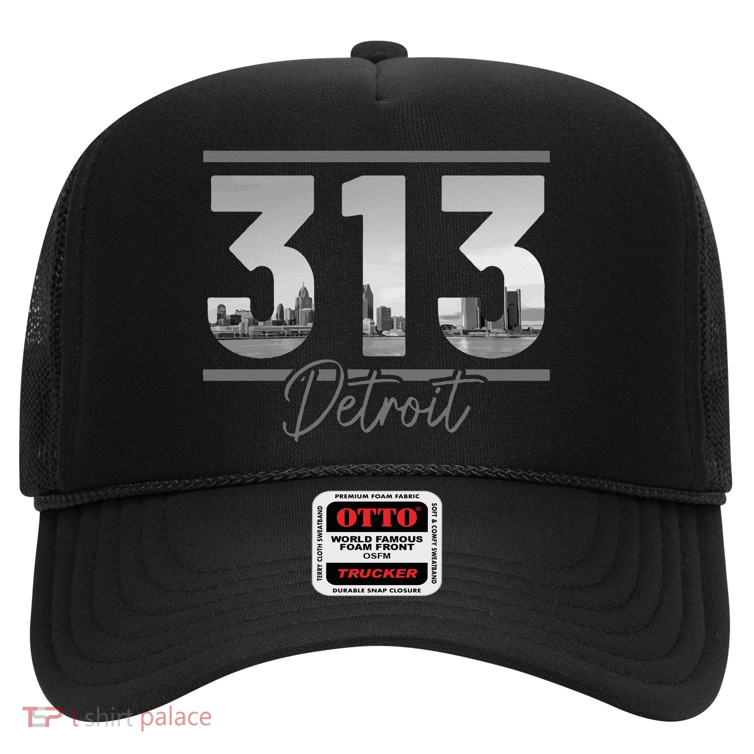 Detroit 313 Area Code Skyline Michigan Vintage Trucker Hat