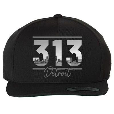 Detroit 313 Area Code Skyline Michigan Vintage Wool Snapback Cap