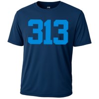 Detroit 313 Area Code GRIT Sports Fan Detroiter Fan Cooling Performance Crew T-Shirt