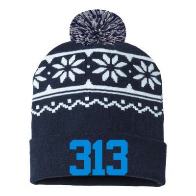 Detroit 313 Area Code GRIT Sports Fan Detroiter Fan USA-Made Snowflake Beanie