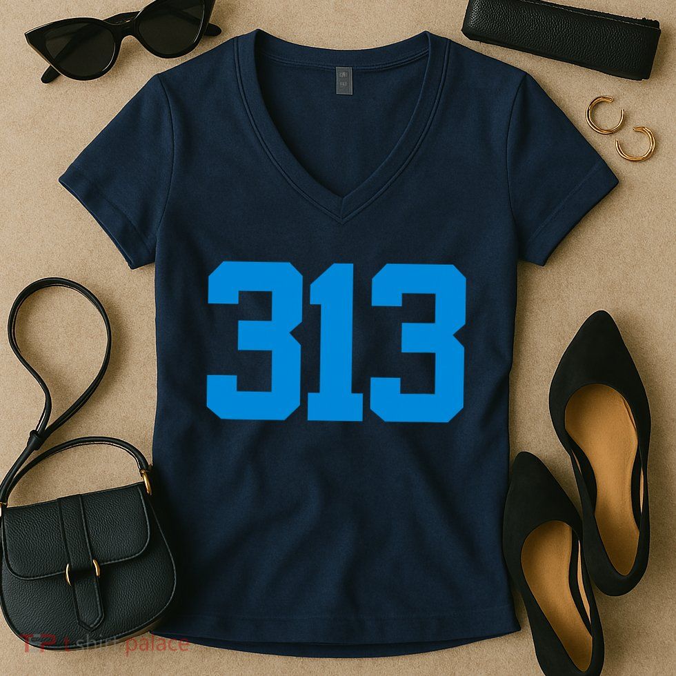 Detroit 313 Area Code GRIT Sports Fan Detroiter Fan Women's V-Neck T-Shirt
