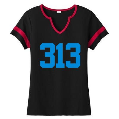 Detroit 313 Area Code GRIT Sports Fan Detroiter Fan Ladies Halftime Notch Neck Tee