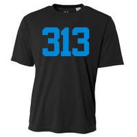 Detroit 313 Area Code GRIT Sports Fan Detroiter Fan Cooling Performance Crew T-Shirt