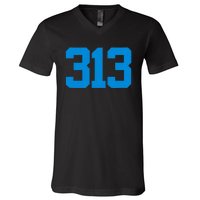 Detroit 313 Area Code GRIT Sports Fan Detroiter Fan V-Neck T-Shirt