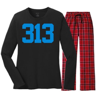 Detroit 313 Area Code GRIT Sports Fan Detroiter Fan Women's Long Sleeve Flannel Pajama Set 