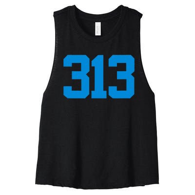 Detroit 313 Area Code GRIT Sports Fan Detroiter Fan Women's Racerback Cropped Tank