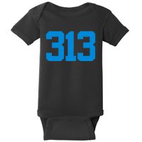 Detroit 313 Area Code GRIT Sports Fan Detroiter Fan Baby Bodysuit