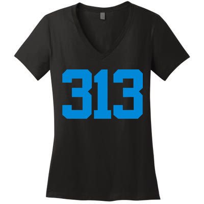 Detroit 313 Area Code GRIT Sports Fan Detroiter Fan Women's V-Neck T-Shirt
