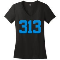 Detroit 313 Area Code GRIT Sports Fan Detroiter Fan Women's V-Neck T-Shirt