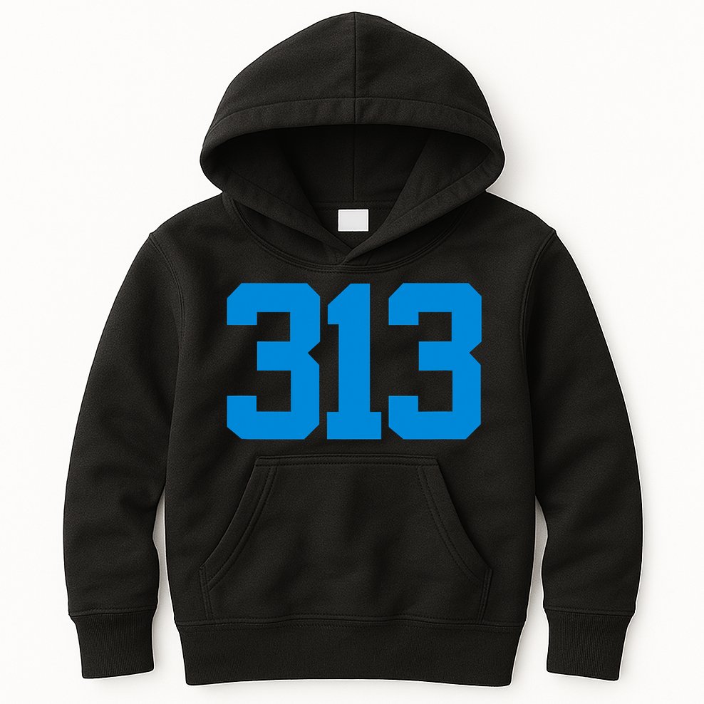 Detroit 313 Area Code GRIT Sports Fan Detroiter Fan Kids Hoodie