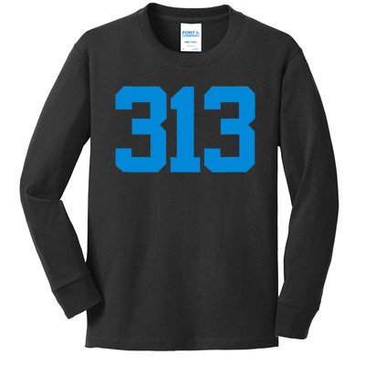 Detroit 313 Area Code GRIT Sports Fan Detroiter Fan Kids Long Sleeve Shirt