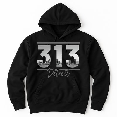 Detroit 313 Area Code Skyline Michigan Vintage Hoodie