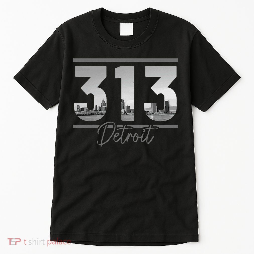 Detroit 313 Area Code Skyline Michigan Vintage Tall T-Shirt