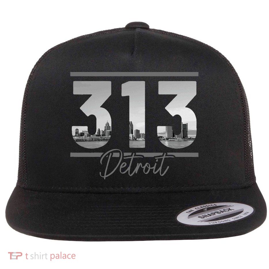 Detroit 313 Area Code Skyline Michigan Vintage Flatbill Hat