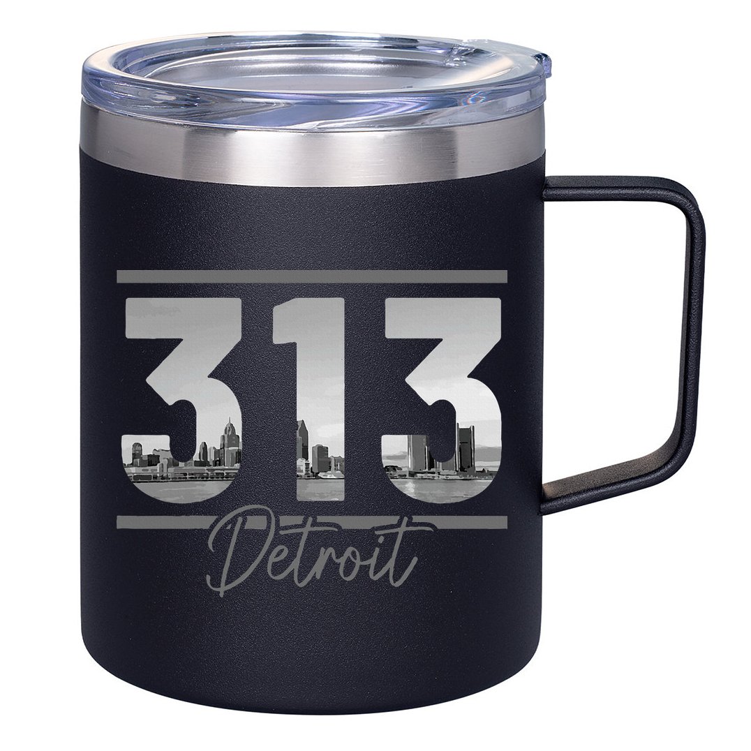 Detroit 313 Area Code Skyline Michigan Vintage 12oz Stainless Steel Coffee Mug