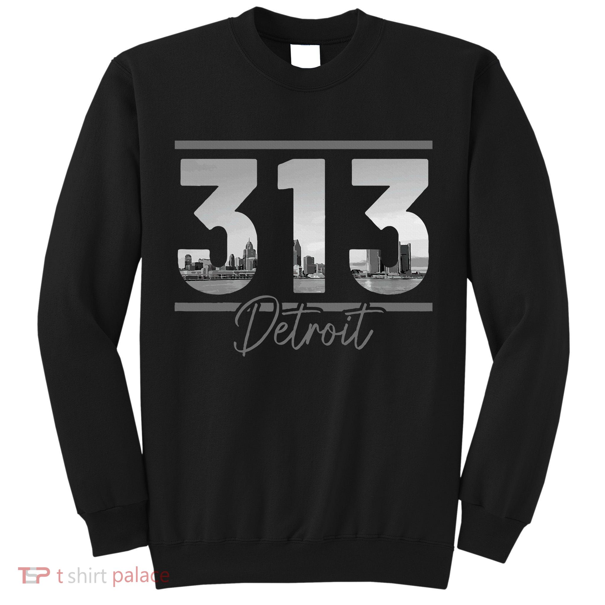 Detroit 313 Area Code Skyline Michigan Vintage Tall Sweatshirt