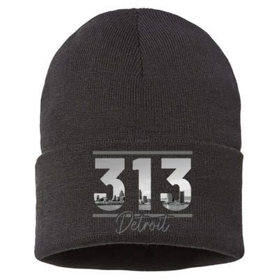 Detroit 313 Area Code Skyline Michigan Vintage Sustainable Knit Beanie