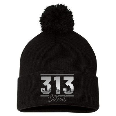 Detroit 313 Area Code Skyline Michigan Vintage Pom Pom 12in Knit Beanie