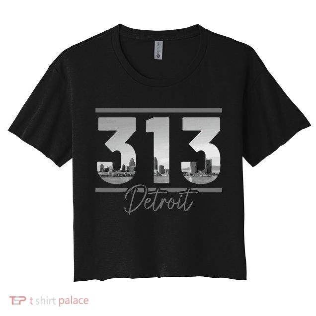 Detroit 313 Area Code Skyline Michigan Vintage Crop Top