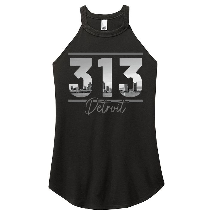 Detroit 313 Area Code Skyline Michigan Vintage Women's Perfect Tri Rocker Tank