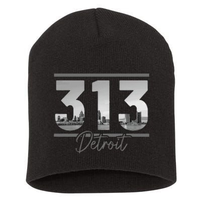 Detroit 313 Area Code Skyline Michigan Vintage Short Acrylic Beanie