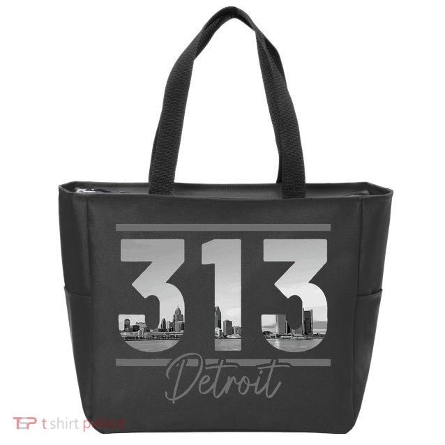 Detroit 313 Area Code Skyline Michigan Vintage Zip Tote Bag