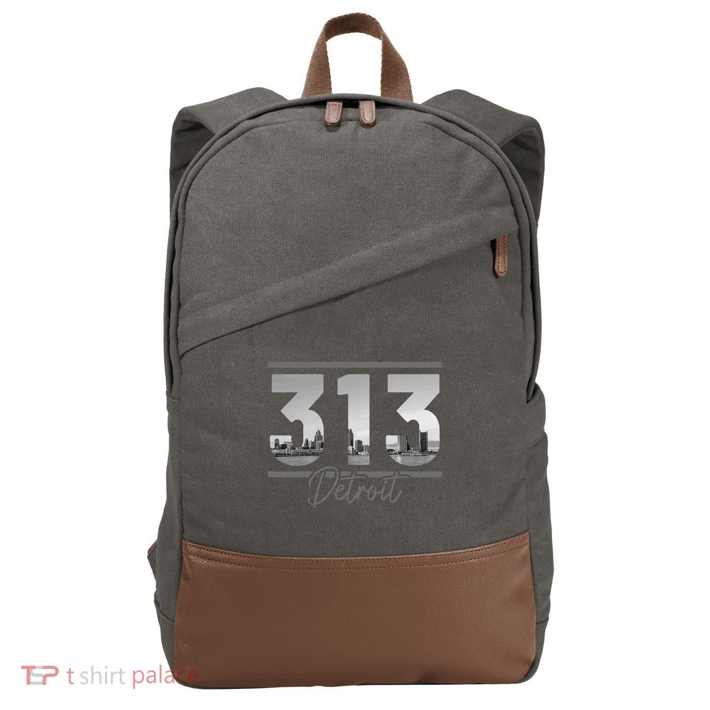 Detroit 313 Area Code Skyline Michigan Vintage Cotton Canvas Backpack
