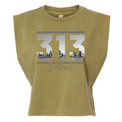 Detroit 313 Area Code Skyline Michigan Vintage Garment-Dyed Women's Muscle Tee